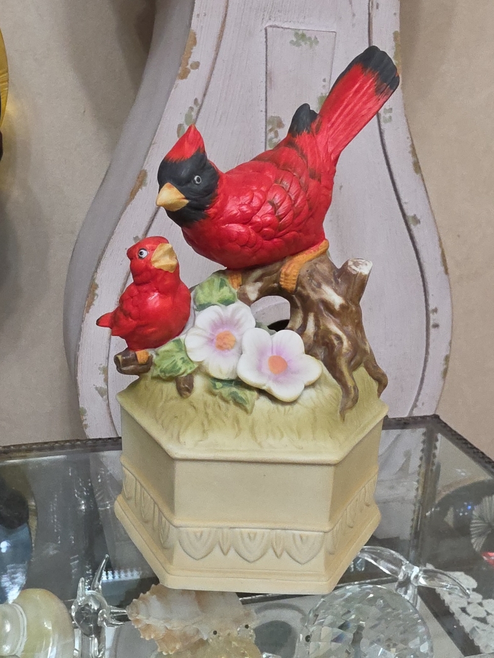 vintage bird call / song imitator figurine, Sing Like A Red Cardinal Rare 1950